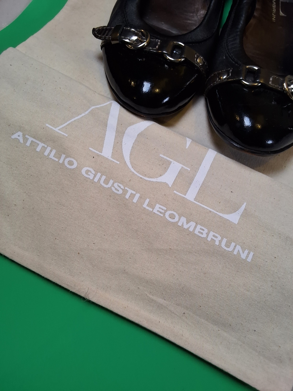 AGL Black Patent Leather Ballet Flats with Silver Buckle - Picture 4 of 14